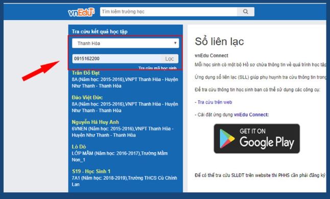 Hướng dẫn tra cứu điểm vnEdu phụ huynh chi tiết