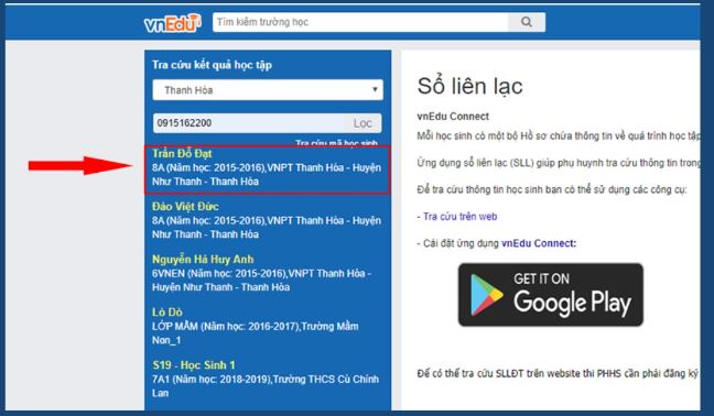 Hướng dẫn tra cứu điểm vnEdu phụ huynh chi tiết