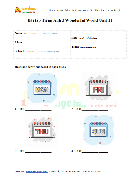 Bài tập Tiếng Anh lớp 3 Wonderful World Unit 11