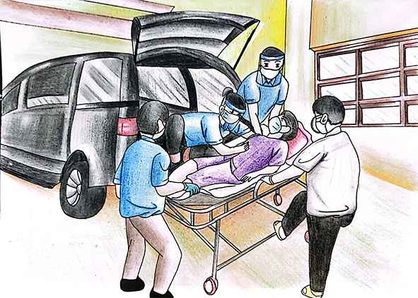 Mẫu tranh thi em vẽ sắc màu tình nguyện