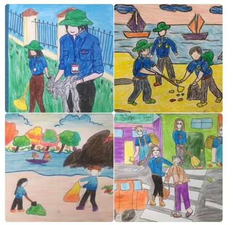 Mẫu tranh thi em vẽ sắc màu tình nguyện