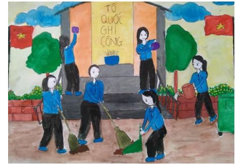 Mẫu tranh thi em vẽ sắc màu tình nguyện
