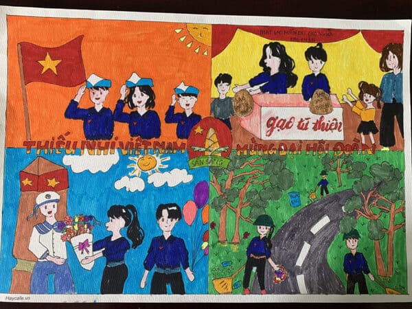 Mẫu tranh thi em vẽ sắc màu tình nguyện