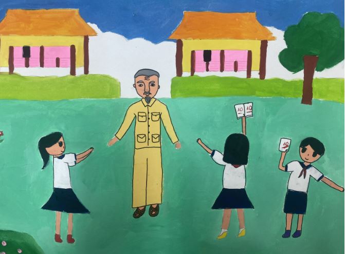 Một số mẫu tranh vẽ Bác Hồ và thiếu nhi đẹp