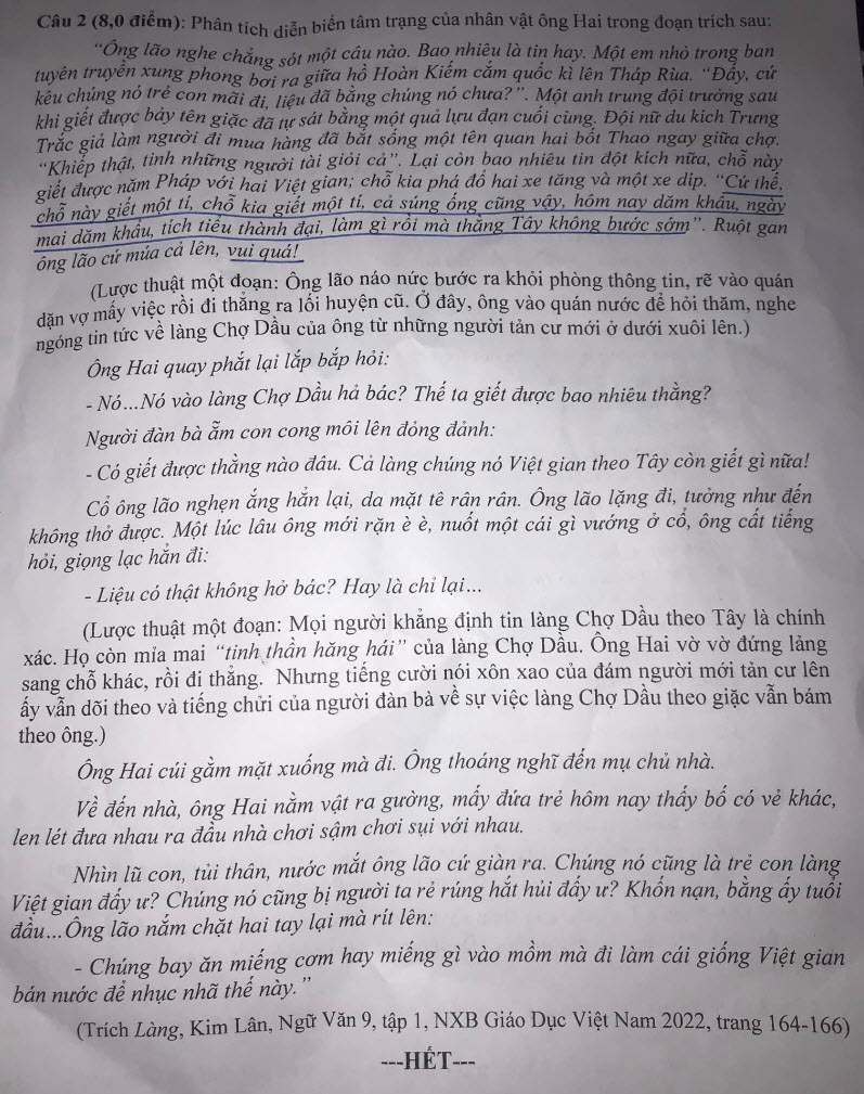 Đề thi tuyển sinh lớp 10 môn Văn Bạc Liêu 2024 ảnh 2