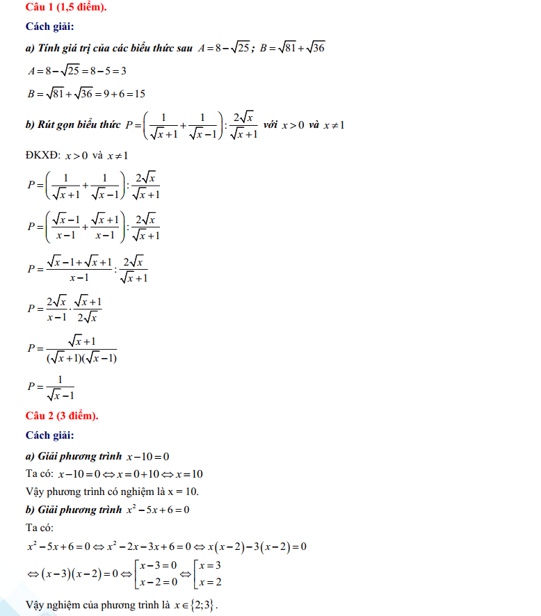 Đáp án đề Toán tuyển sinh lớp 10 Bắc Kạn 2024