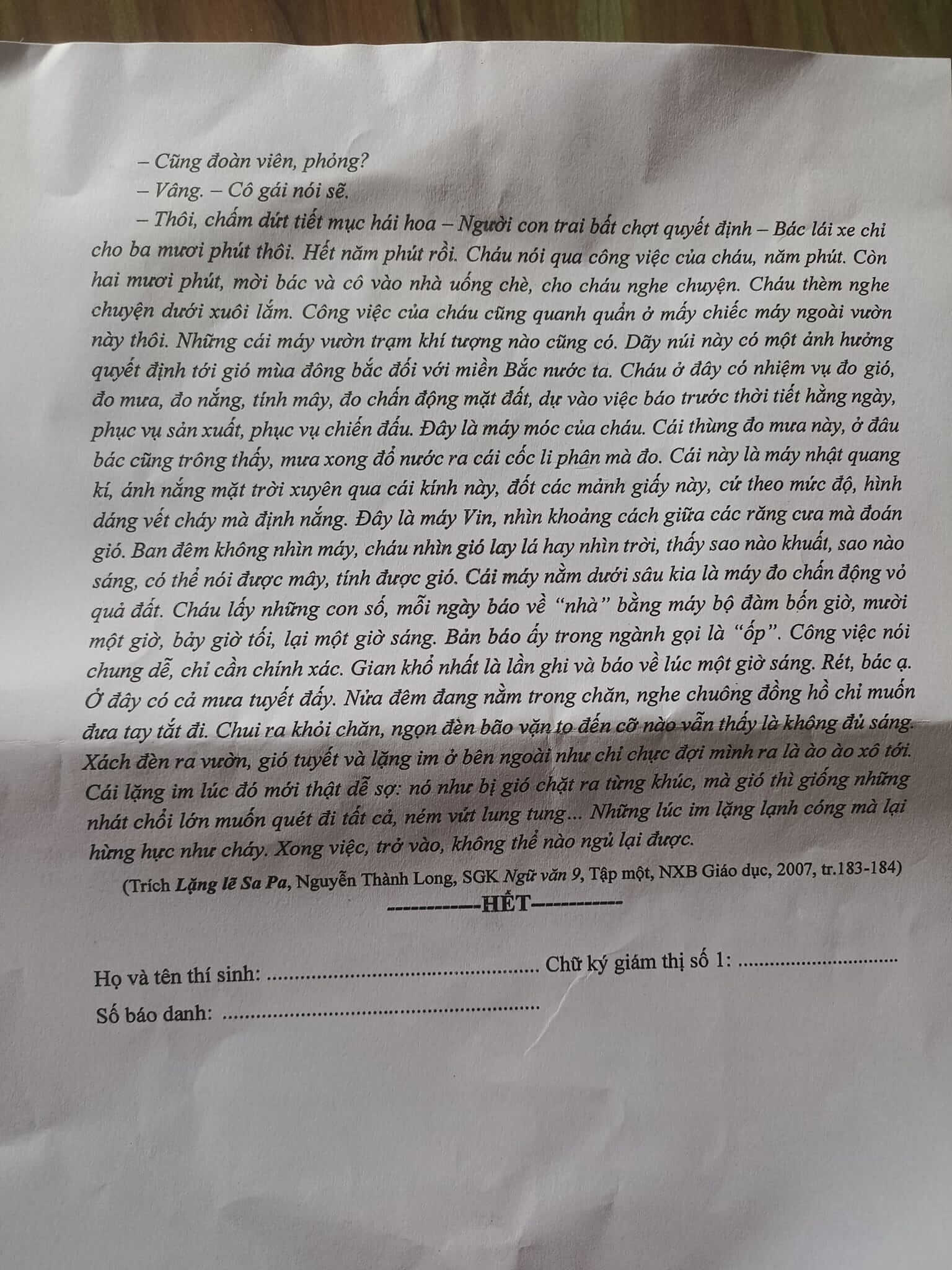 Đề thi vào lớp 10 môn văn Bà Rịa Vũng Tàu 2024 trang 2