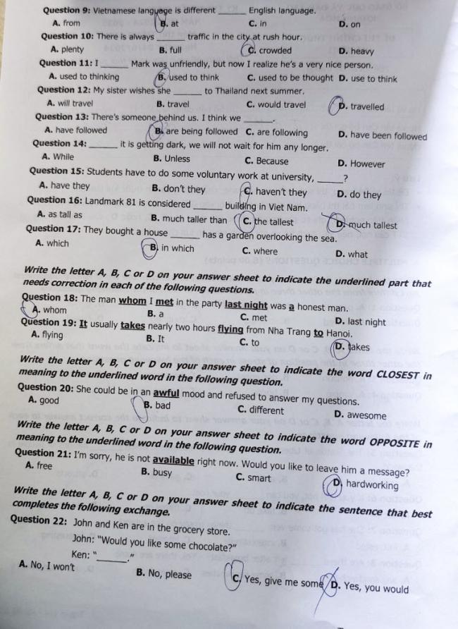 Đề thi tuyển sinh vào lớp 10 môn tiếng Anh Khánh Hòa