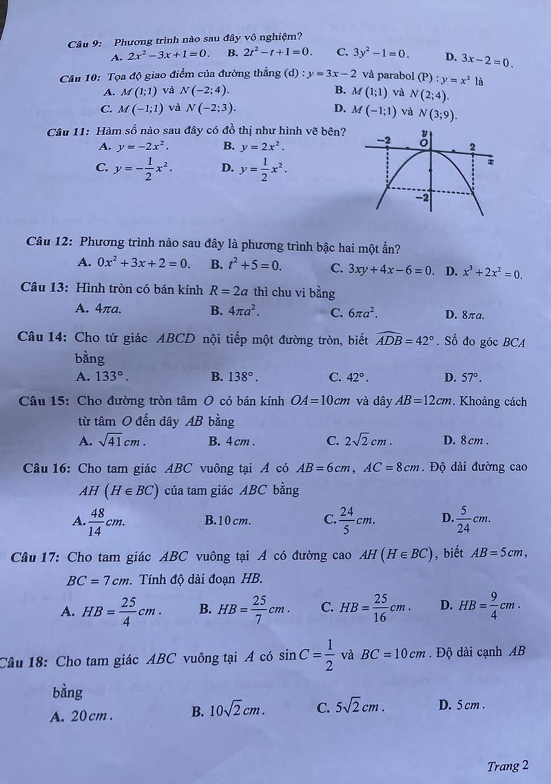 Đáp án mã đề 171
