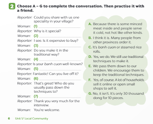 Sách bài tập Tiếng Anh 9 Global Success Unit 1 Speaking