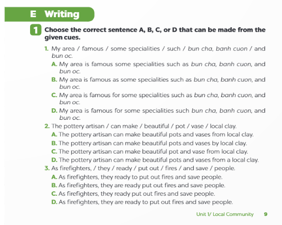 Sách bài tập Tiếng Anh 9 Global Success Unit 1 Writing