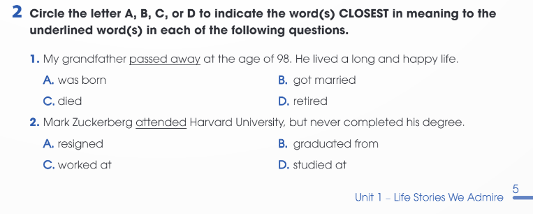 Sách bài tập Tiếng Anh 12 Global Success Unit 1 Vocabulary