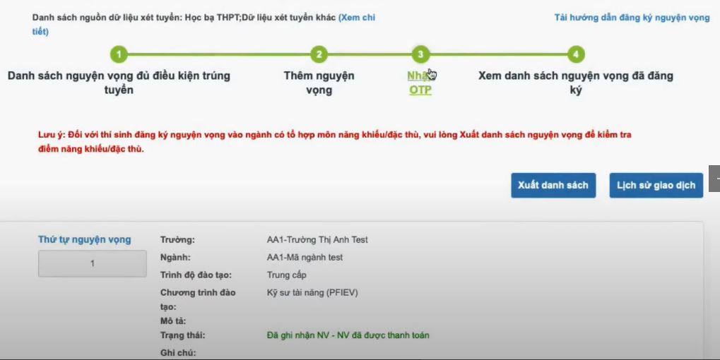 Các bước thanh toán lệ phí đăng ký xét tuyển đại học