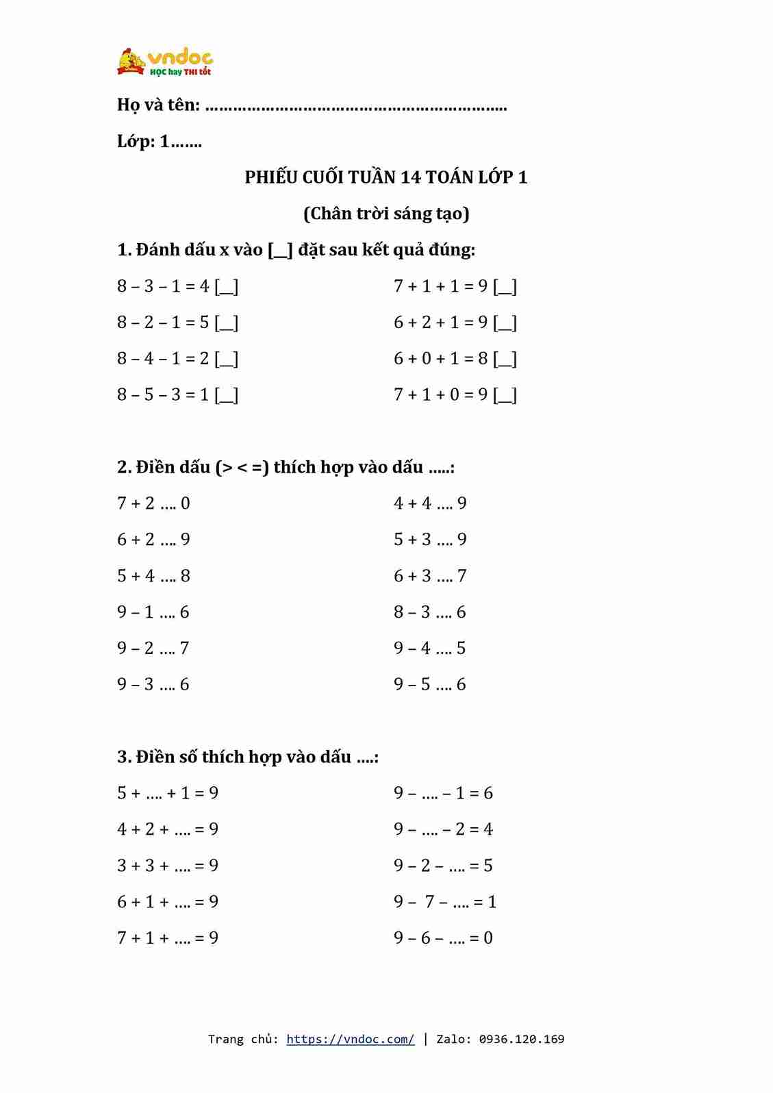 bai tap cuoi tuan toan lop 1 ctst tuan 14 1*622305