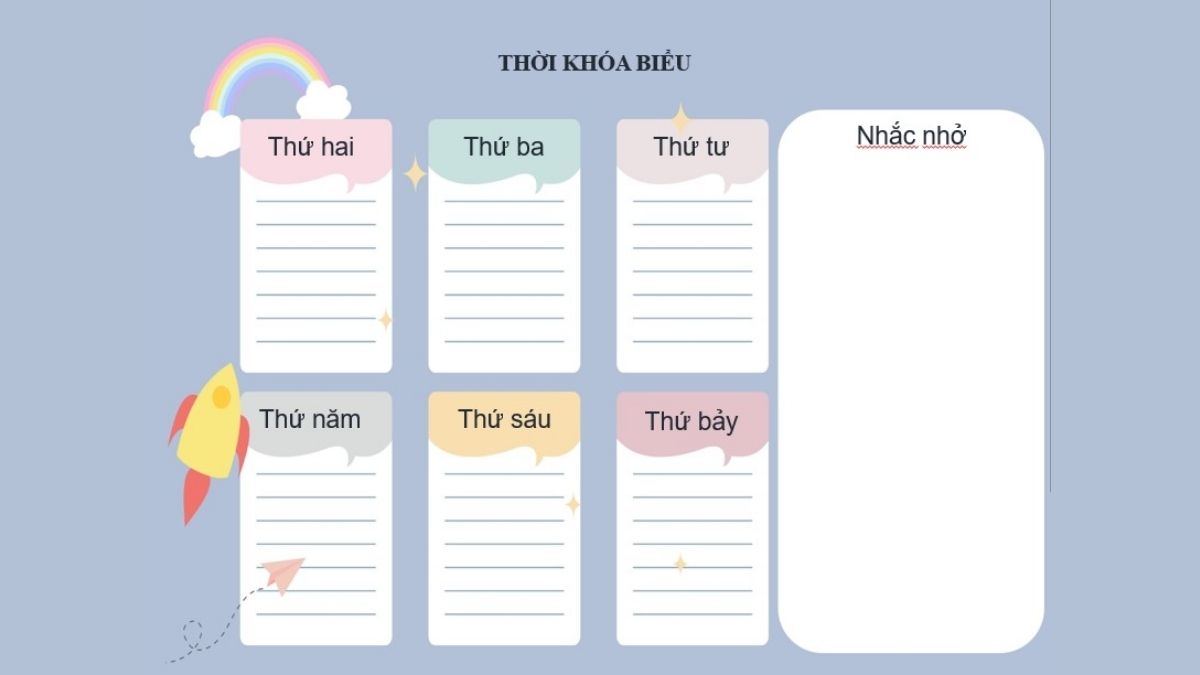 Mẫu thời khóa biểu cho học sinh Trung học đẹp