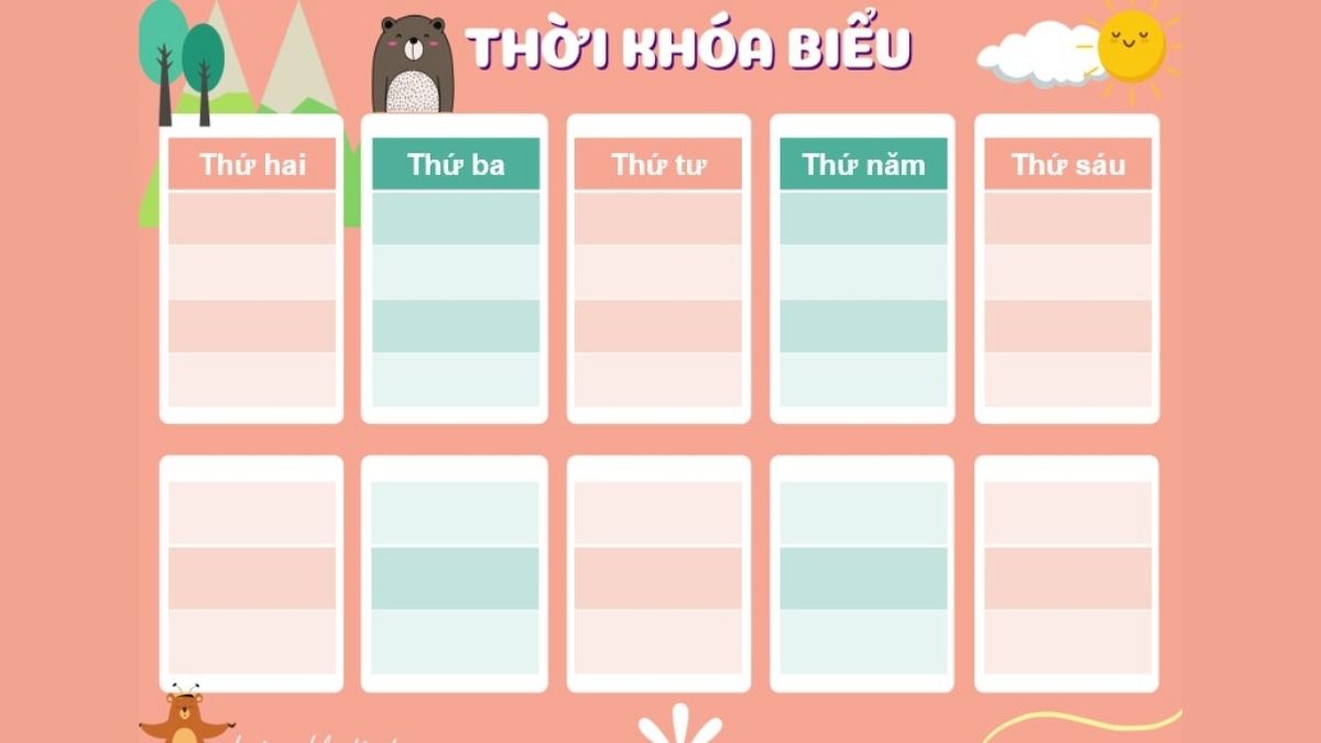 Mẫu thời khóa biểu cho học sinh Trung học đẹp