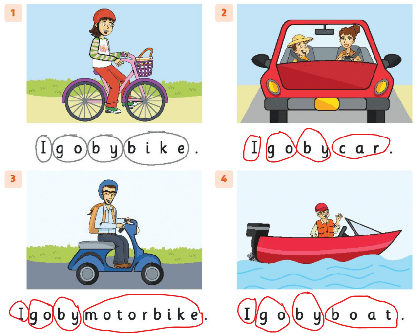 SBT tiếng Anh 2 unit 4 I go to school by bus lesson 6