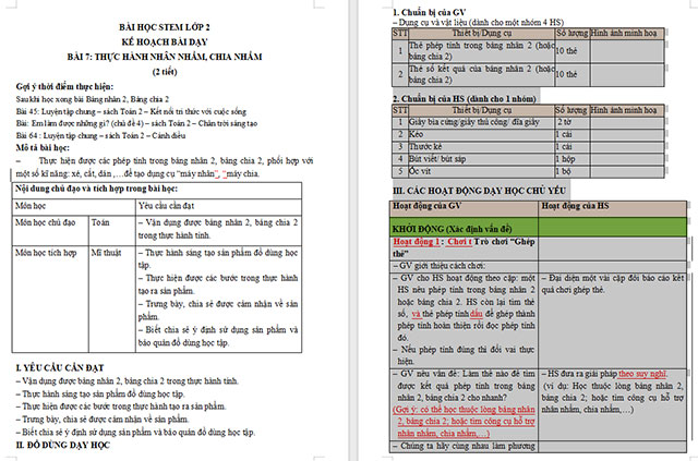 Giáo án STEM Thực hành nhân nhẩm, chia nhẩm