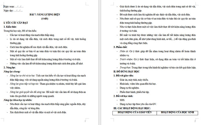 Giáo án Khoa học 5 Năng lượng điện