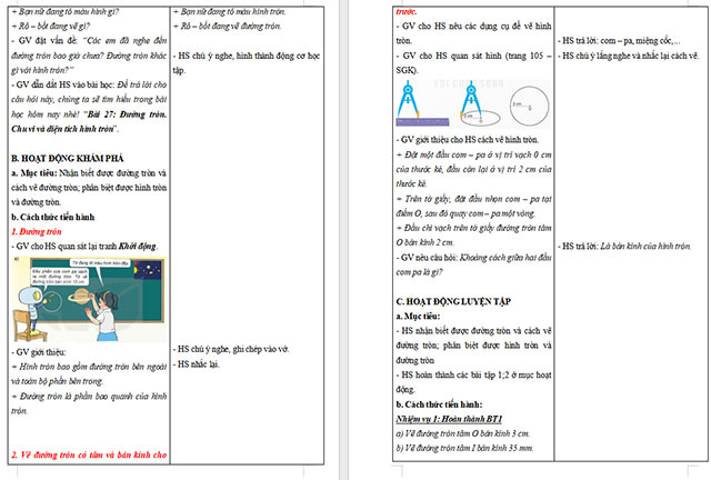 Giáo án Toán 5 Đường tròn, chu vi và diện tích hình tròn