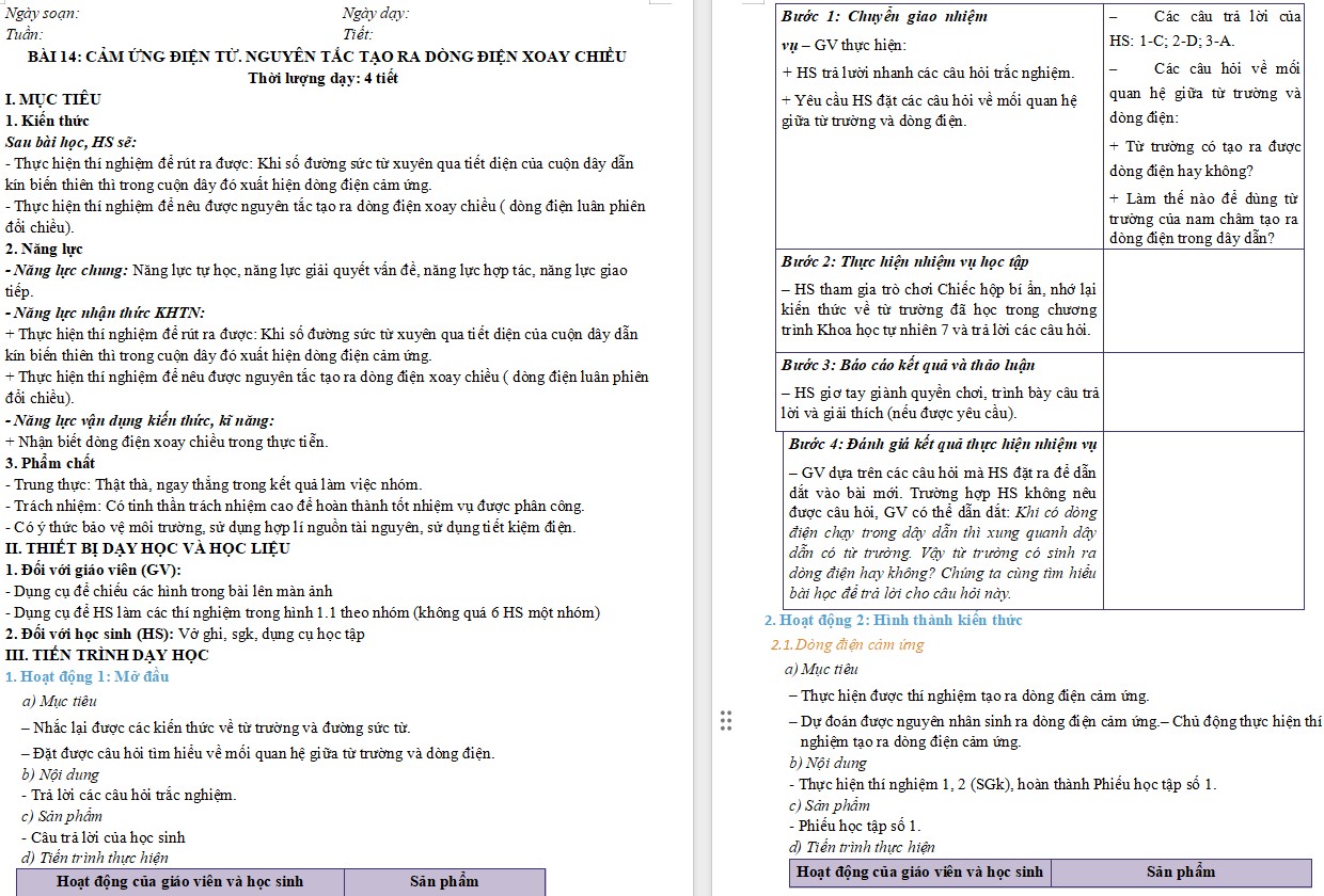 Giáo án KHTN 9 KNTT Bài 14