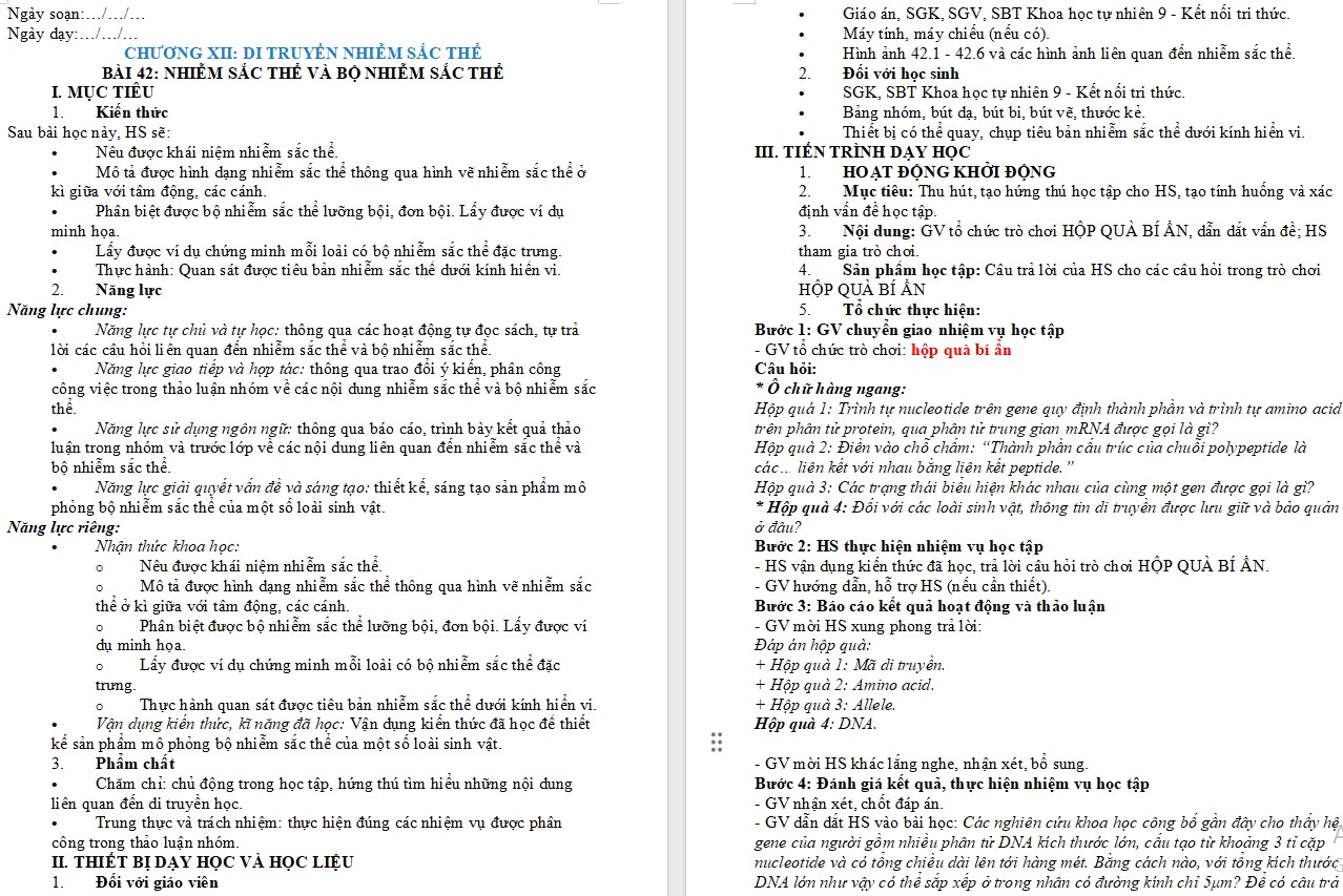 Giáo án KHTN 9 KNTT Bài 42