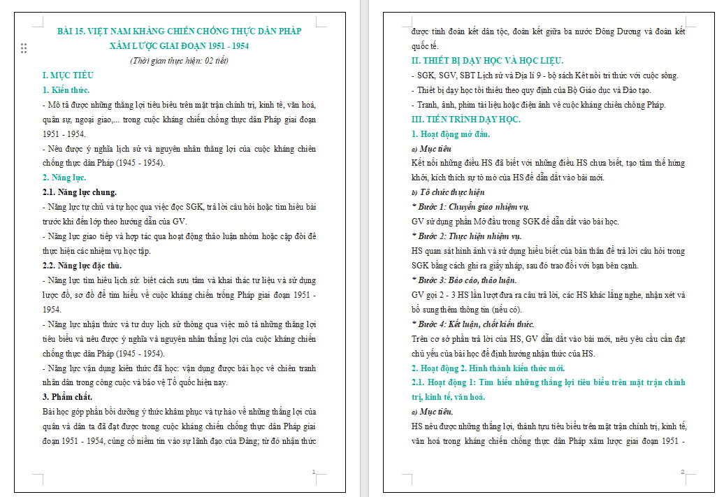 Giáo án Lịch sử 9 bài 15 Kết nối tri thức