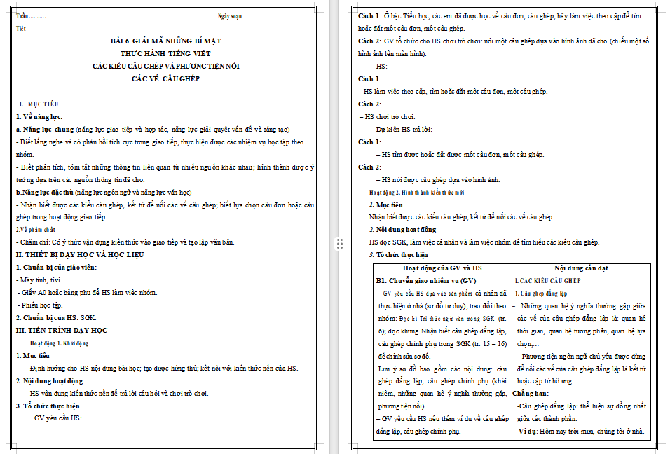 Giáo án Thực hành tiếng Việt 