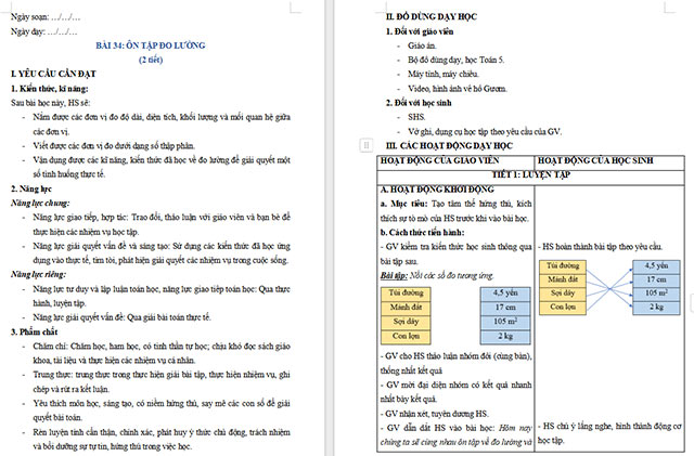 Giáo án Toán 5 Ôn tập đo lường