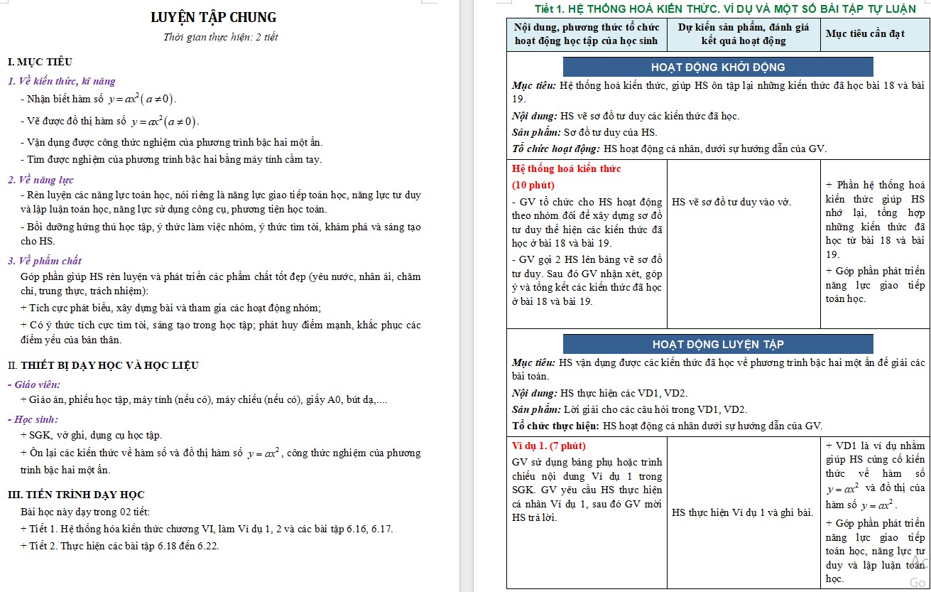 Giáo án Toán 9 KNTT Bài Luyện tập chung trang 18