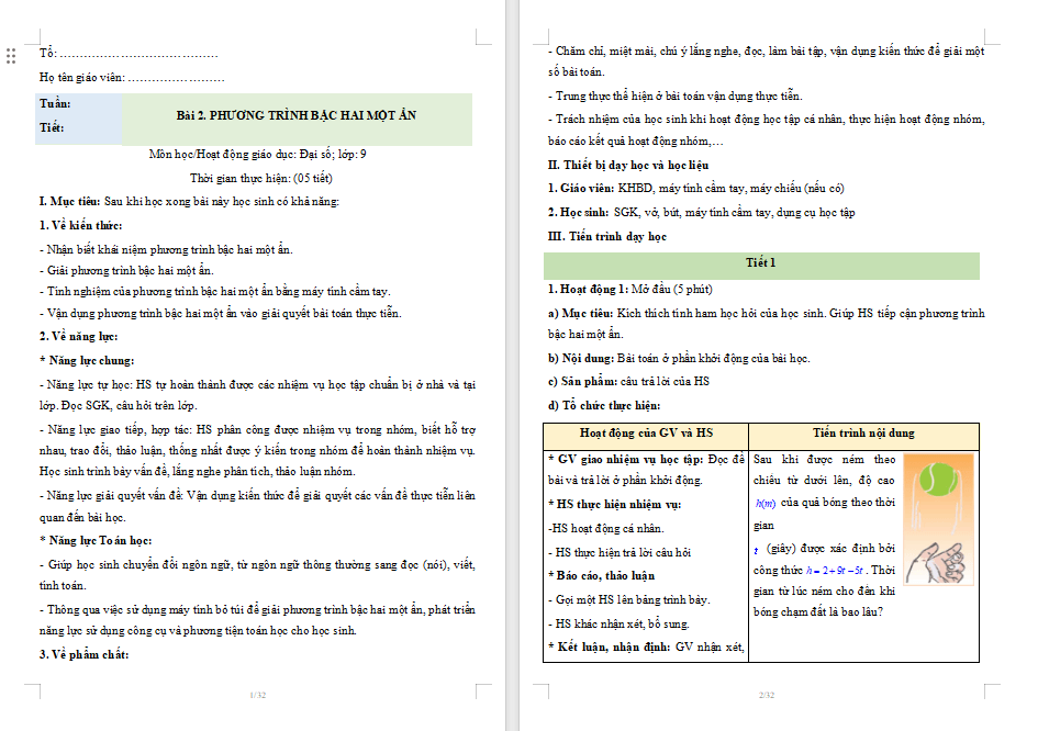 Phương trình bậc hai một ẩn Toán 9