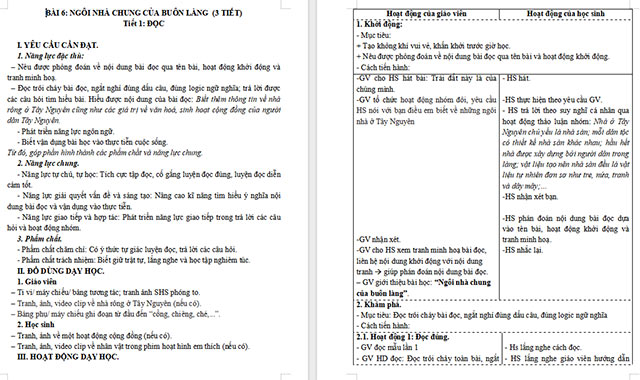 Giáo án Tiếng Việt 5 Ngôi nhà chung của buôn làng
