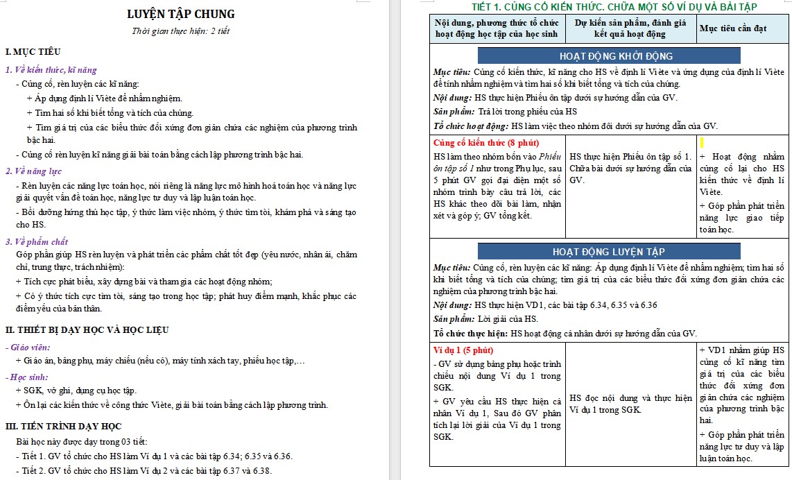 Giáo án Toán 9 KNTT Bài Luyện tập chung trang 28