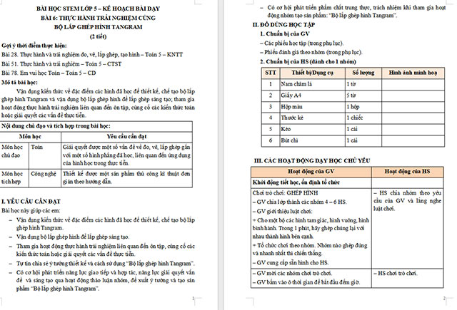 Giáo án STEM Bộ lắp ghép hình Tangram