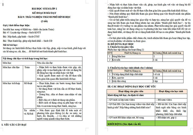 Giáo án STEM Trải nghiệm thành phố hình học