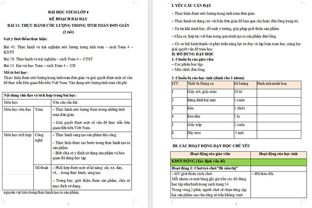 Giáo án STEM Thực hành ước lượng trong tính toán đơn giản