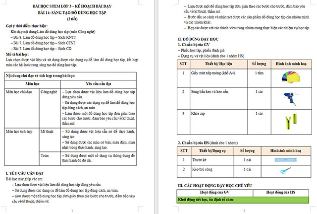 Giáo án STEM Làm đồ dùng học tập