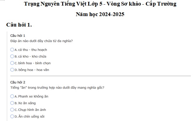 Đề thi Trạng nguyên Tiếng Việt lớp 5 năm 2024-2025