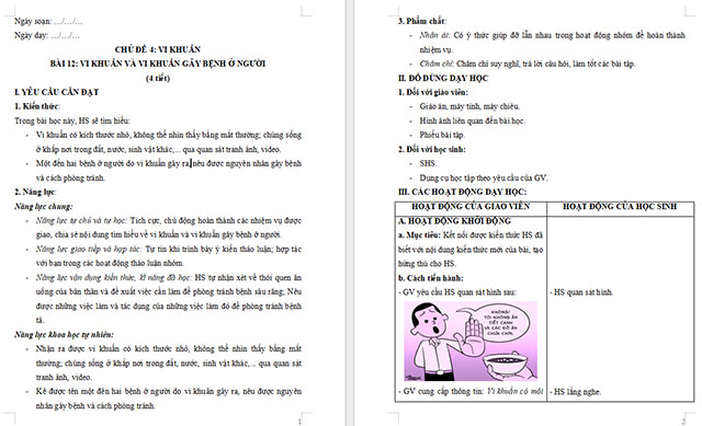 Giáo án Khoa học 5 Vi khuẩn và vi khuẩn gây bệnh ở người