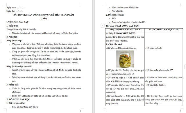 Giáo án Khoa học 5 Vi khuẩn có ích trong chế biến thực phẩm