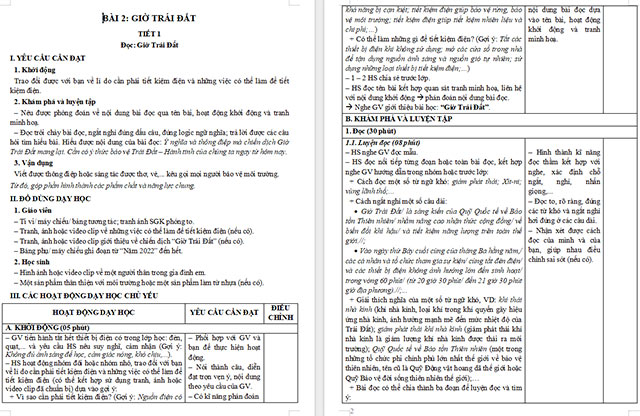 Giáo án Tiếng Việt 5 Giờ Trái Đất