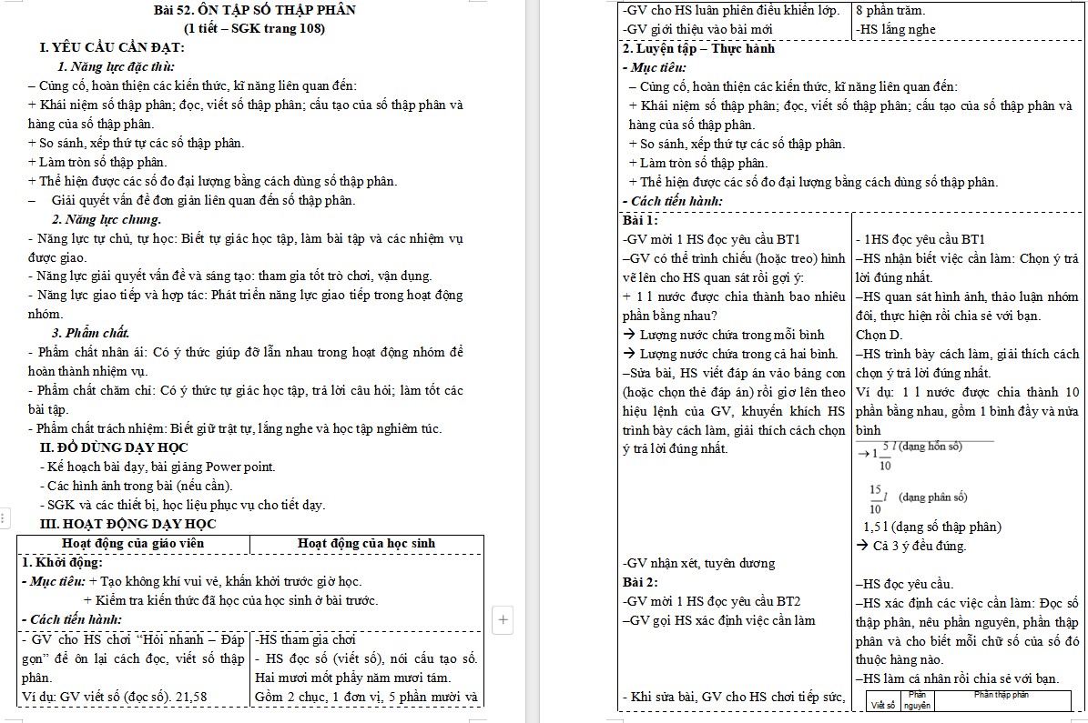 Giáo án Toán 5 CTST Bài 52