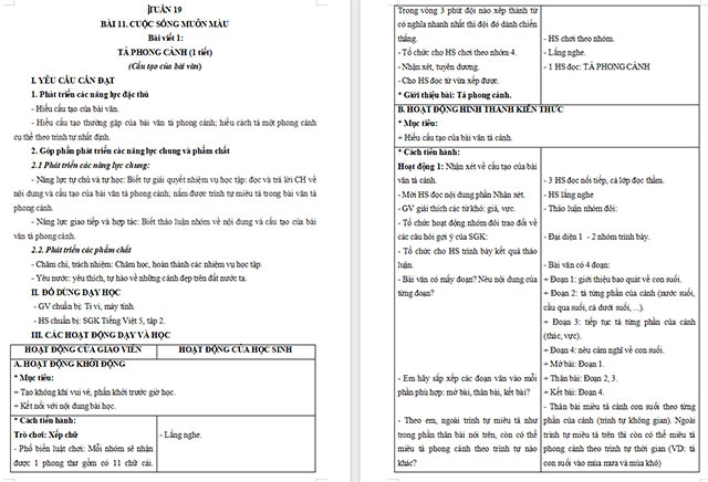 Giáo án Tiếng Việt 5 Luyện tập tả phong cảnh (Cách quan sát)