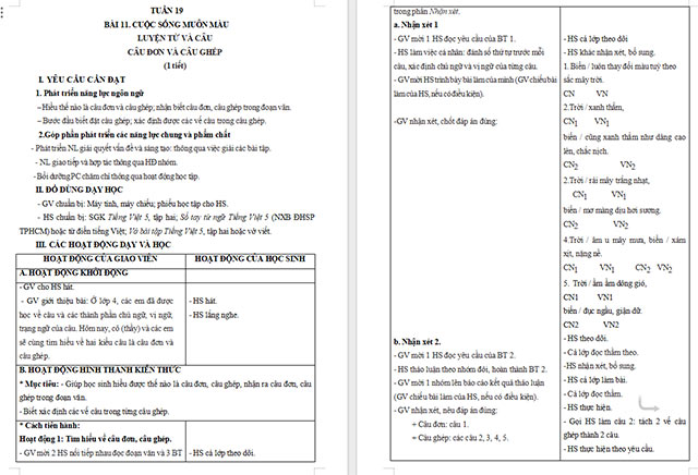 Giáo án Tiếng Việt 5 Câu đơn và câu ghép