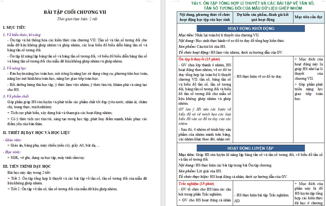 Giáo án Toán 9 KNTT Bài Luyện tập chung Chương 7