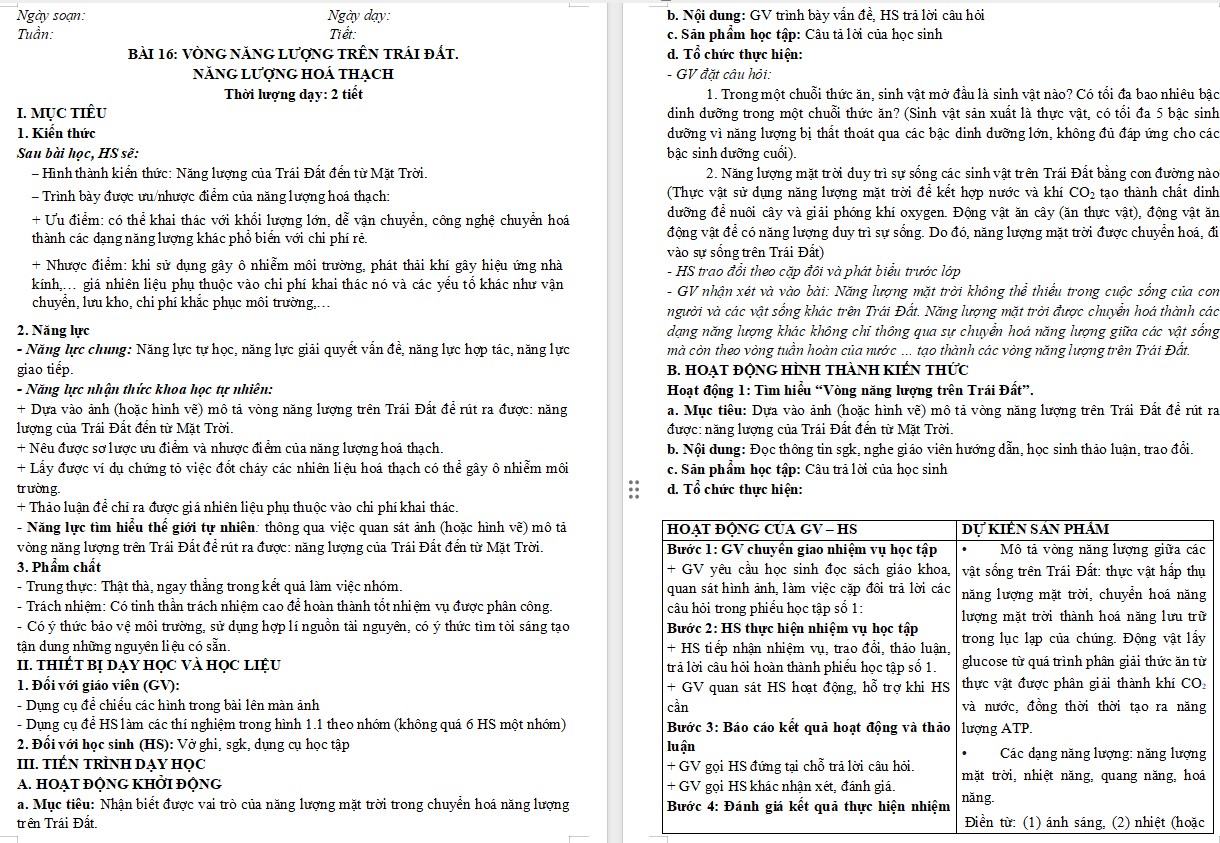 Giáo án KHTN 9 KNTT Bài 16