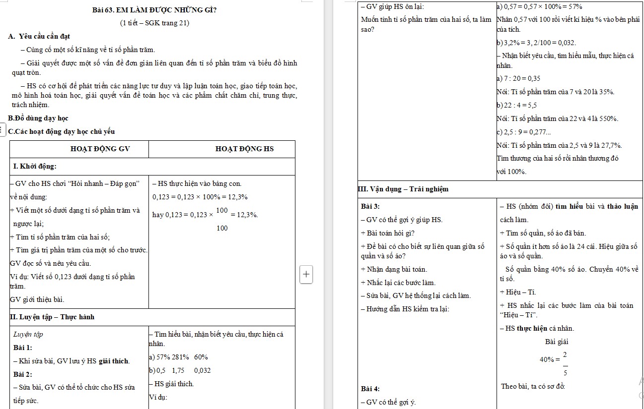 Giáo án Toán 5 CTST Bài 63