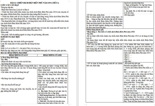 Giáo án Lịch sử - Địa lí 5 Chiến dịch Điện Biên Phủ năm 1954