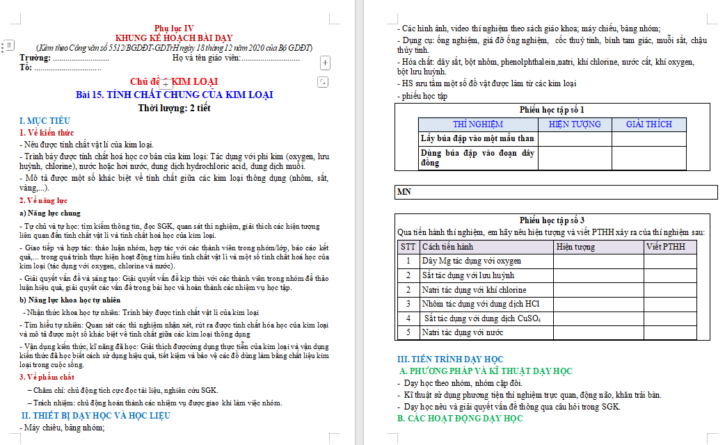 Giáo án KHTN 9 Bài 15 Cánh diều