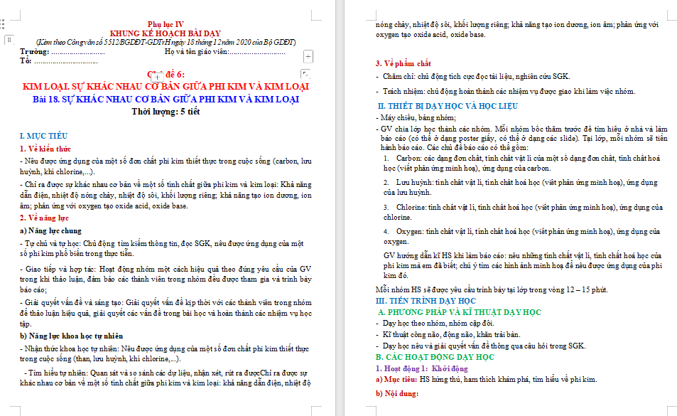 Giáo án Hóa học 9 Cánh diều Bài 18